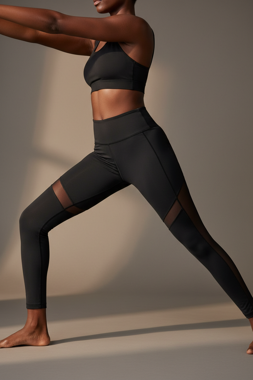 High-waisted tummy control slimming black leggings